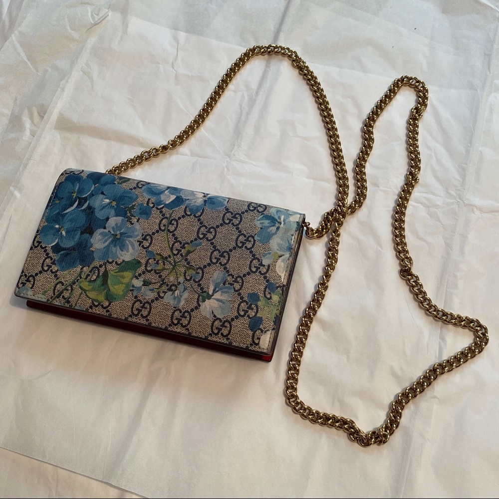Gucci Chain Wallet Blooms Print GG Coated Canvas - Picture 8 of 14